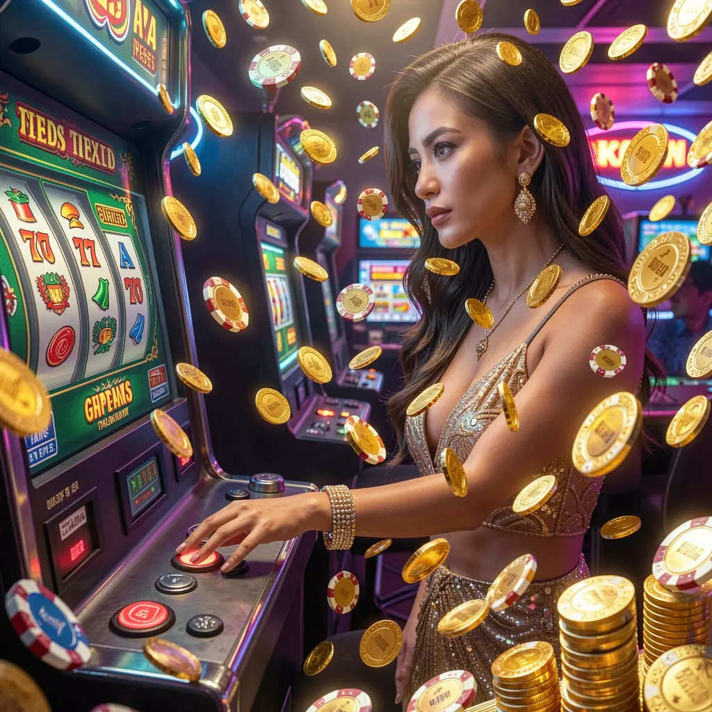 Excited player enjoying colorful slot machines with bright lights and casino atmosphere at HPH777 online casino for players in the Philippines